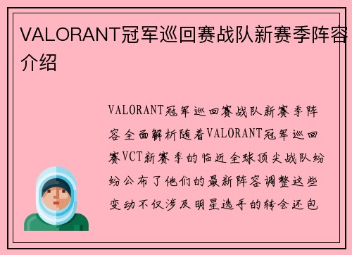 VALORANT冠军巡回赛战队新赛季阵容介绍