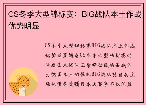 CS冬季大型锦标赛：BIG战队本土作战优势明显