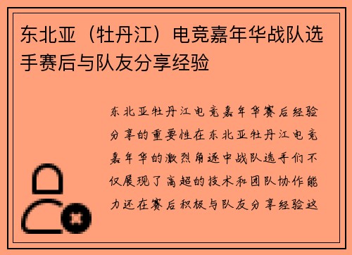 东北亚（牡丹江）电竞嘉年华战队选手赛后与队友分享经验