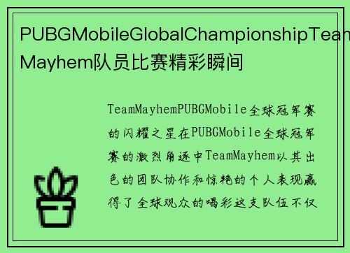 PUBGMobileGlobalChampionshipTeamMayhem队员比赛精彩瞬间